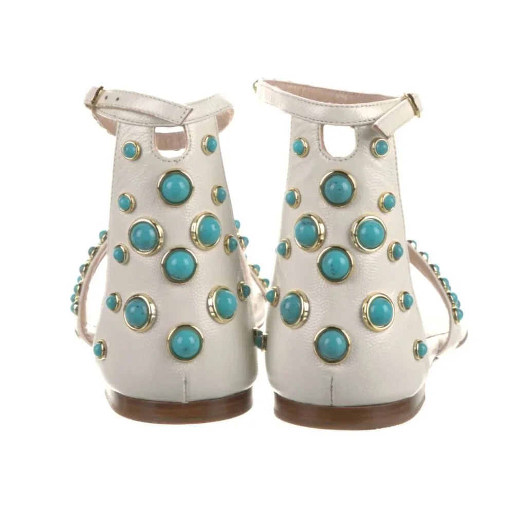 Stuart Weitzman White and Gold Sandals with Ankle Straps - Picture 4 of 5